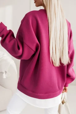 CandyTM BLUZA DRESOWA BAWEŁNIANA OCIEPLANA Z KOSZULOWĄ WSTAWKĄ JAGODOWA