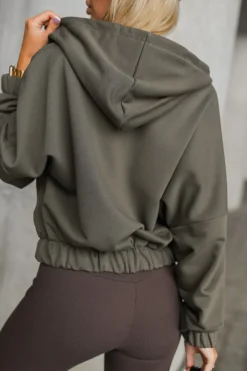 CandyTM BLUZA DRESOWA BAWEŁNIANA Z KAPTUREM Z MINIMALISTYCZNYM NAPISEM KHAKI