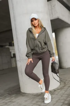 CandyTM BLUZA DRESOWA BAWEŁNIANA Z KAPTUREM Z MINIMALISTYCZNYM NAPISEM KHAKI