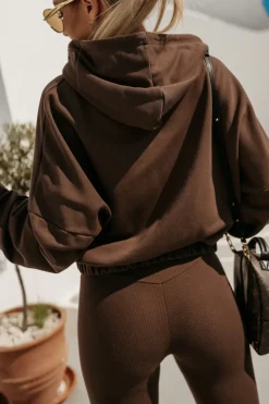 CandyTM BLUZA DRESOWA BAWEŁNIANA Z KAPTUREM Z MINIMALISTYCZNYM NAPISEM BRĄZOWA