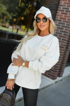 CandyTM BLUZA DRESOWA BAWEŁNIANA Z MINIMALISTYCZNYM NAPISEM ECRU