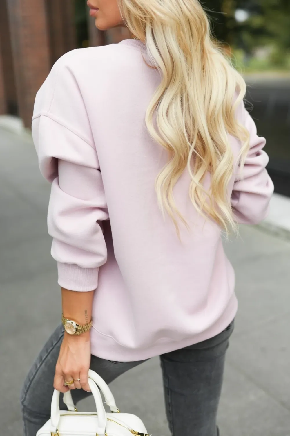 CandyTM BLUZA DRESOWA BAWEŁNIANA Z MINIMALISTYCZNYM NAPISEM PUDROWY RÓŻ