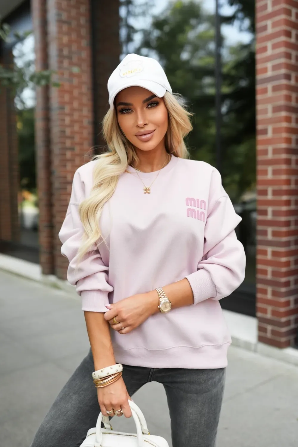 CandyTM BLUZA DRESOWA BAWEŁNIANA Z MINIMALISTYCZNYM NAPISEM PUDROWY RÓŻ