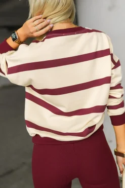 CandyTM BLUZA DRESOWA CHARLIE BAWEŁNIANA W PASKI BEŻOWO-BURGUNDOWE