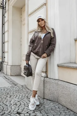 CandyTM BLUZA DRESOWA CHICAGO Z KAPTUREM ROZPINANA BRĄZOWA