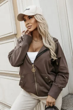 CandyTM BLUZA DRESOWA CHICAGO Z KAPTUREM ROZPINANA BRĄZOWA