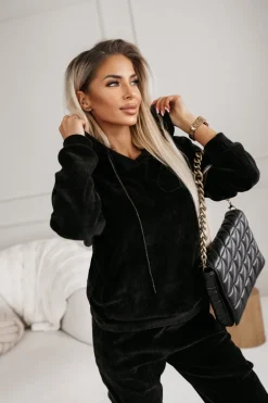 CandyTM BLUZA DRESOWA JIMMY O WARKOCZOWYM SPLOCIE Z KAPTUREM CZARNA