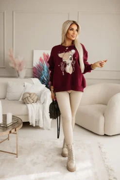 CandyTM BLUZA DRESOWA OCIEPLANA TIGER Z NADRUKIEM BAMBI BURGUNDOWA