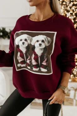 CandyTM BLUZA DRESOWA OCIEPLANA TIGER Z NADRUKIEM PIESKI BURGUNDOWA