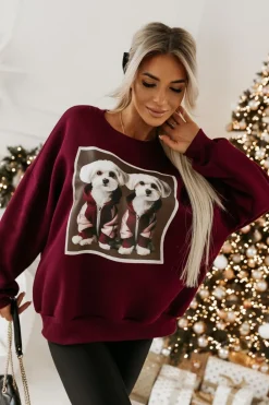 CandyTM BLUZA DRESOWA OCIEPLANA TIGER Z NADRUKIEM PIESKI BURGUNDOWA