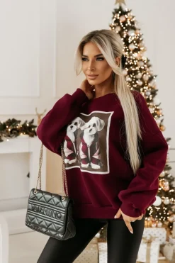 CandyTM BLUZA DRESOWA OCIEPLANA TIGER Z NADRUKIEM PIESKI BURGUNDOWA