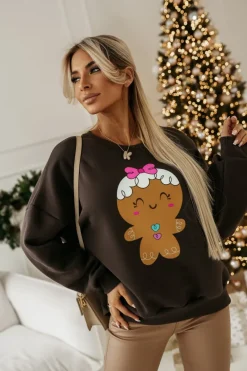 CandyTM BLUZA DRESOWA OCIEPLANA TIGER Z NADRUKIEM PIERNICZEK BRĄZOWA