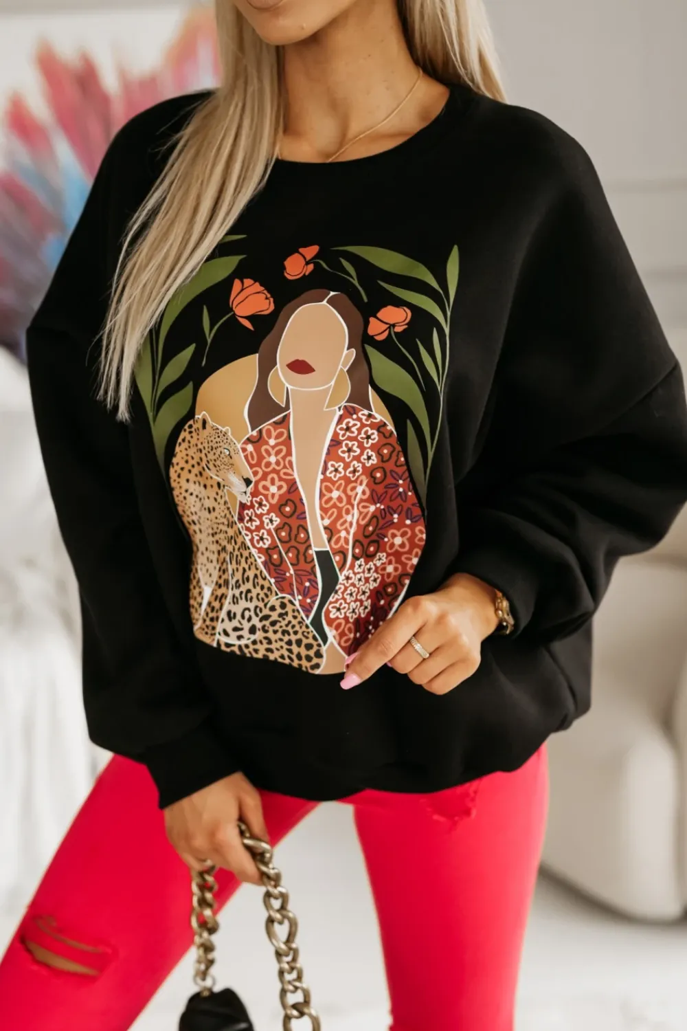 CandyTM BLUZA DRESOWA OCIEPLANA TIGER Z NADRUKIEM CZARNA