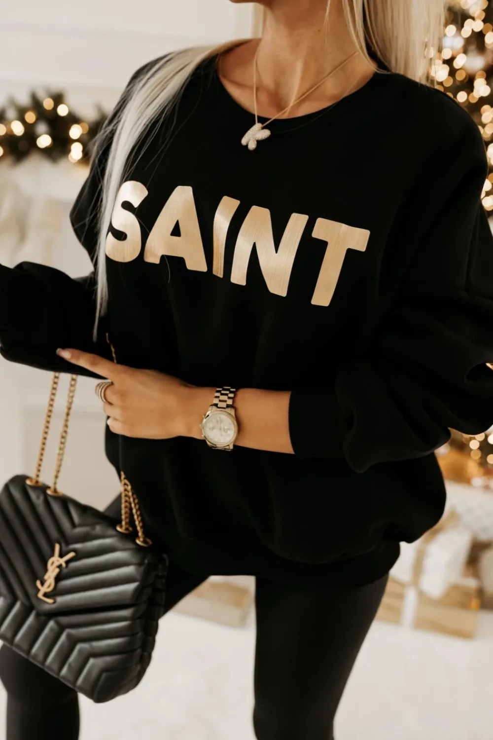 CandyTM BLUZA DRESOWA OCIEPLANA TIGER ZE ZŁOTYM NADRUKIEM SAINT CZARNA