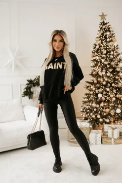 CandyTM BLUZA DRESOWA OCIEPLANA TIGER ZE ZŁOTYM NADRUKIEM SAINT CZARNA