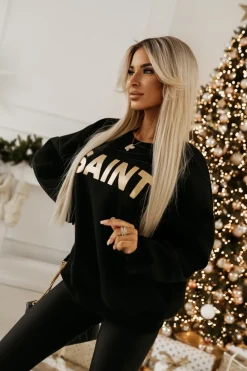 CandyTM BLUZA DRESOWA OCIEPLANA TIGER ZE ZŁOTYM NADRUKIEM SAINT CZARNA