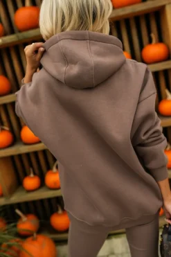 CandyTM BLUZA DRESOWA OCIEPLANA Z KAPTUREM ZE ZŁOTĄ APLIKACJĄ MICKY CZEKOLADOWA