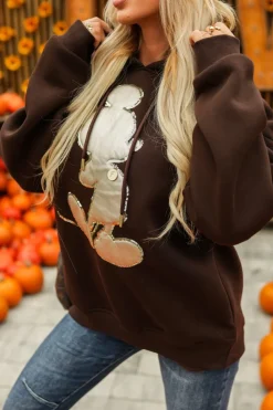 CandyTM BLUZA DRESOWA OCIEPLANA Z KAPTUREM ZE ZŁOTĄ APLIKACJĄ MICKY CZEKOLADOWA