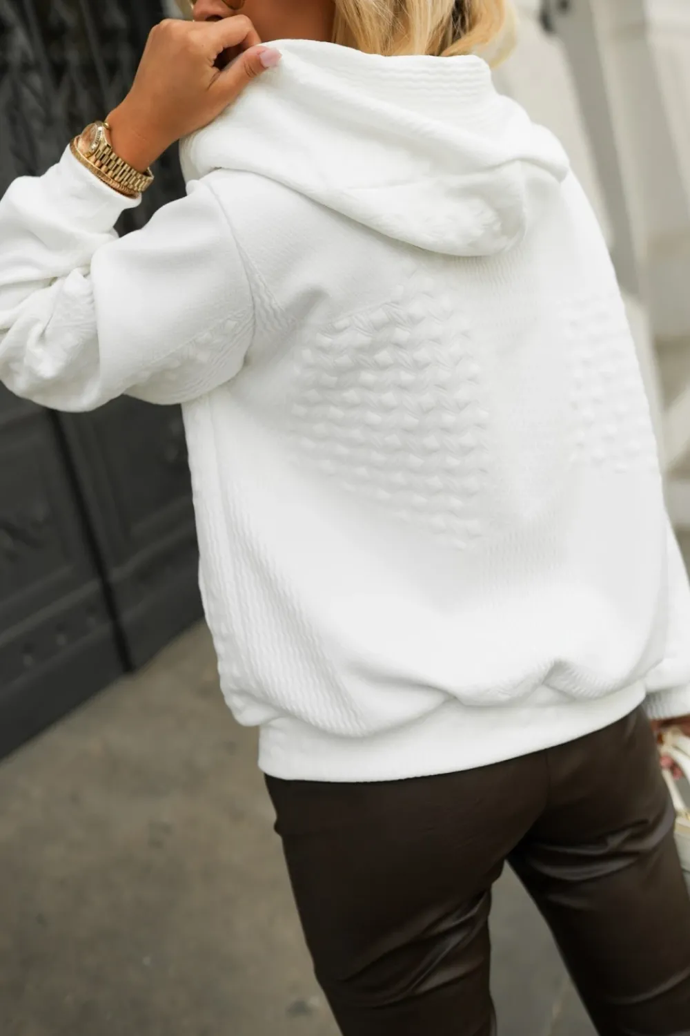 CandyTM BLUZA DRESOWA Z KAPTUREM Z GRUBSZEJ TEKSTURY ECRU