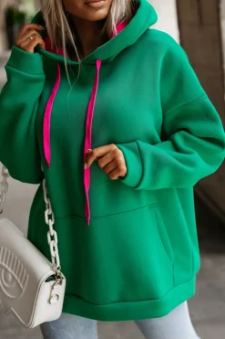 CandyTM BLUZA DRESOWA Z KAPTUREM OCIEPLANA Z KOLOROWYMI TROCZKAMI ZIELONA