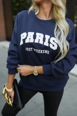 CandyTM BLUZA DRESOWA Z NADRUKIEM PARIS JUST WEEKEND GRANATOWA