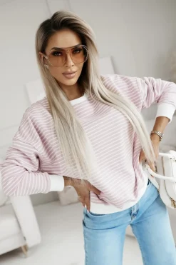 CandyTM BLUZA JIMMY O KROJU OVERSIZE W PASKI RÓŻOWE-ECRU