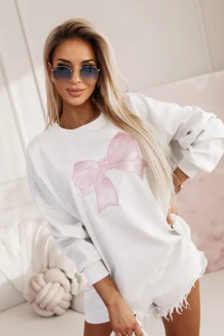 CandyTM BLUZA SUNNY Z RÓŻOWĄ KOKARDĄ SZARA