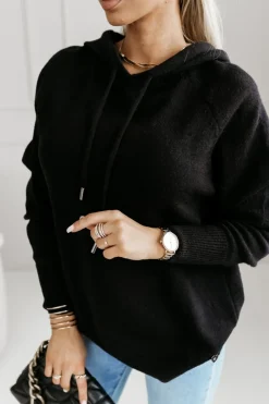 CandyTM BLUZA SWETERKOWA CHARLIE Z KAPTUREM CZARNA