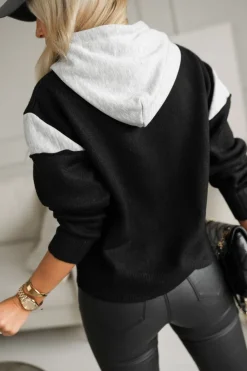 CandyTM BLUZA SWETERKOWA SARA Z KAPTUREM CZARNO-SZARA