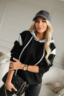 CandyTM BLUZA SWETERKOWA SARA Z KAPTUREM CZARNO-SZARA