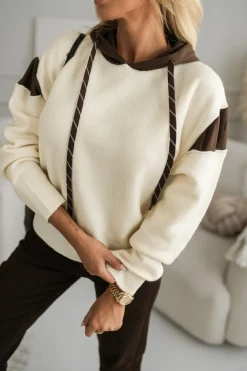 CandyTM BLUZA SWETERKOWA SARA Z KAPTUREM BEŻOWO- CZEKOLADOWA