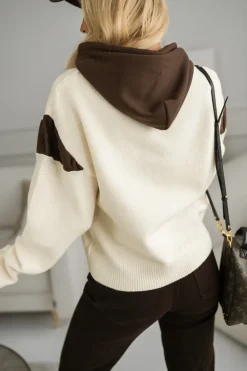 CandyTM BLUZA SWETERKOWA SARA Z KAPTUREM BEŻOWO- CZEKOLADOWA