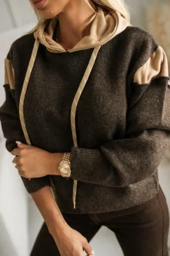 CandyTM BLUZA SWETERKOWA SARA Z KAPTUREM CZEKOLADOWA