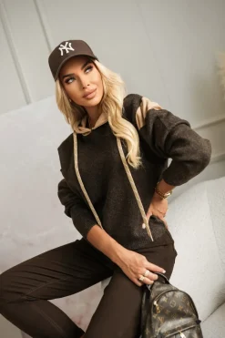 CandyTM BLUZA SWETERKOWA SARA Z KAPTUREM CZEKOLADOWA
