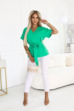 CandyTM BLUZKA ALICE Z KRÓTKIM RĘKAWEM Z KOPERTOWYM DEKOLTEM ZIELONA