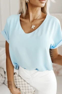 CandyTM BLUZKA AMORE Z DEKOLTEM W SEREK BŁĘKITNA