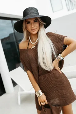 CandyTM BLUZKA AŻUROWA VICTORIA BOHO Z DEKOLTEM W SEREK BRĄZOWA