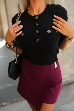 CandyTM BLUZKA BASIC CHERYL Z PRĄŻKOWANEGO MATERIAŁU CZARNA