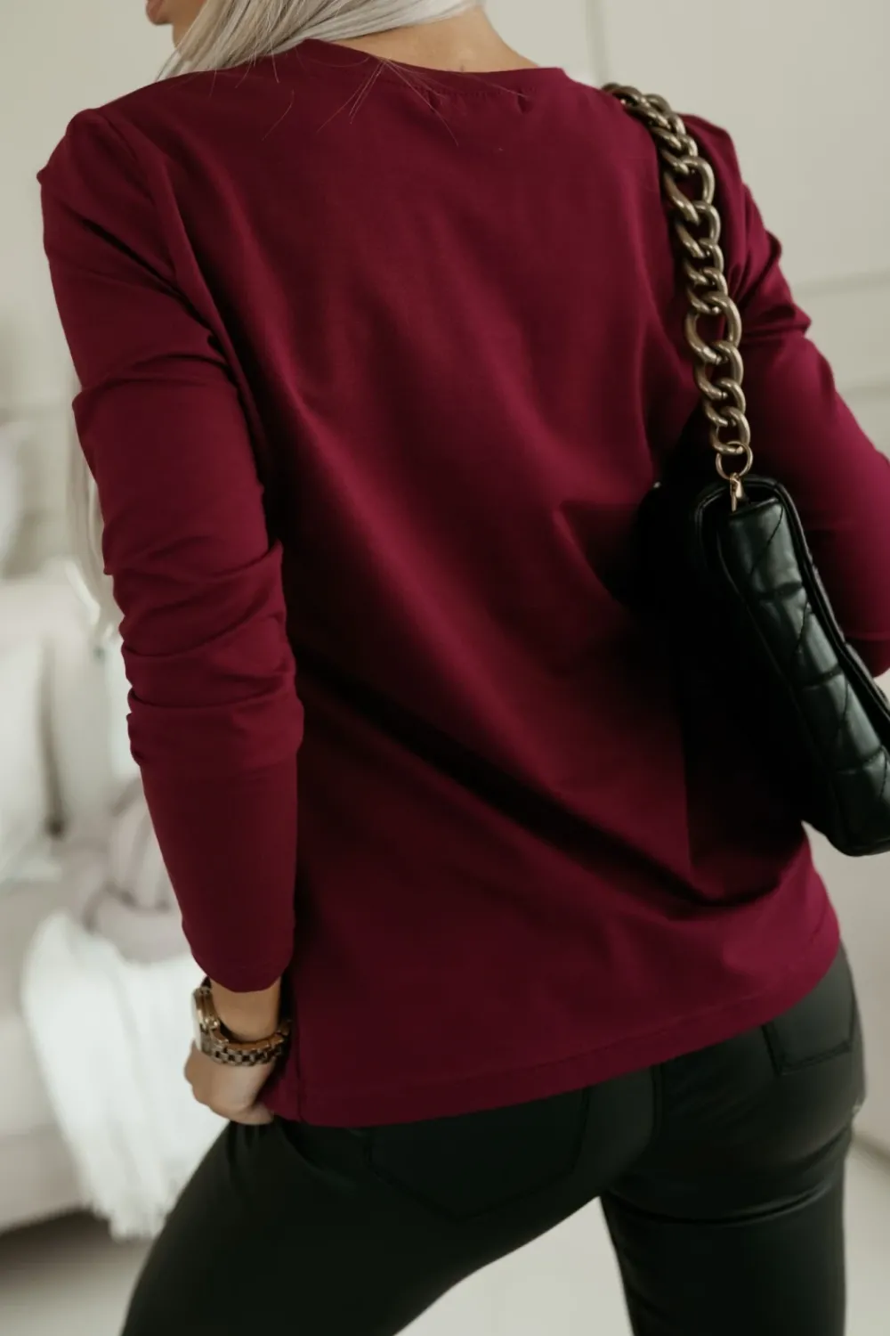 CandyTM BLUZKA BASIC LONG Z PANTERKOWYM NADRUKIEM VIBE BURGUNDOWA