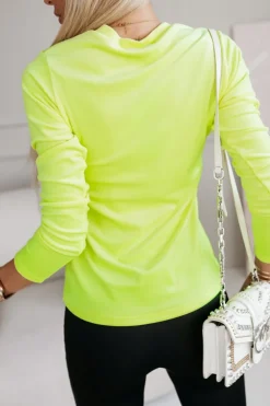 CandyTM BLUZKA BASICOWA WELUROWA LOGOWANA NEONOWA ŻÓŁTA