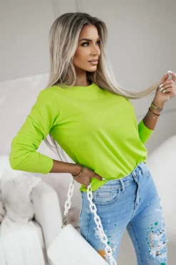 CandyTM BLUZKA BAWEŁNIANA BASIC Z OKRĄGŁYM DEKOLTEM LIMONKOWA