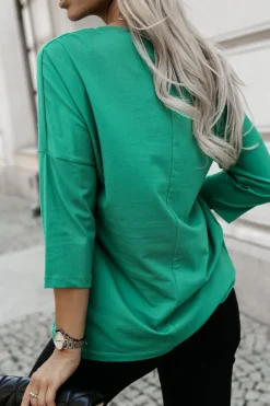 CandyTM BLUZKA BAWEŁNIANA RICCI Z DEKOLTEM W ŁÓDKĘ Z RĘKAWEM 3/4 ZIELONA