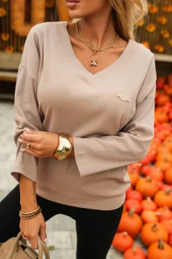 CandyTM BLUZKA BAWEŁNIANA SISI Z PRĄŻKOWANEGO MATERIAŁU Z KORONKĄ NA PLECACH BEŻOWA