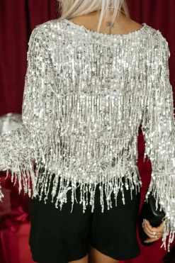 CandyTM BLUZKA CEKINOWA GIORGIA Z FRĘDZLAMI BEŻOWA