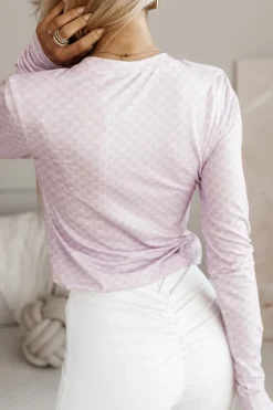 CandyTM BLUZKA CLARK Z DEKOLTEM W SEREK MONOGRAM PUDROWY RÓŻ-BIAŁA