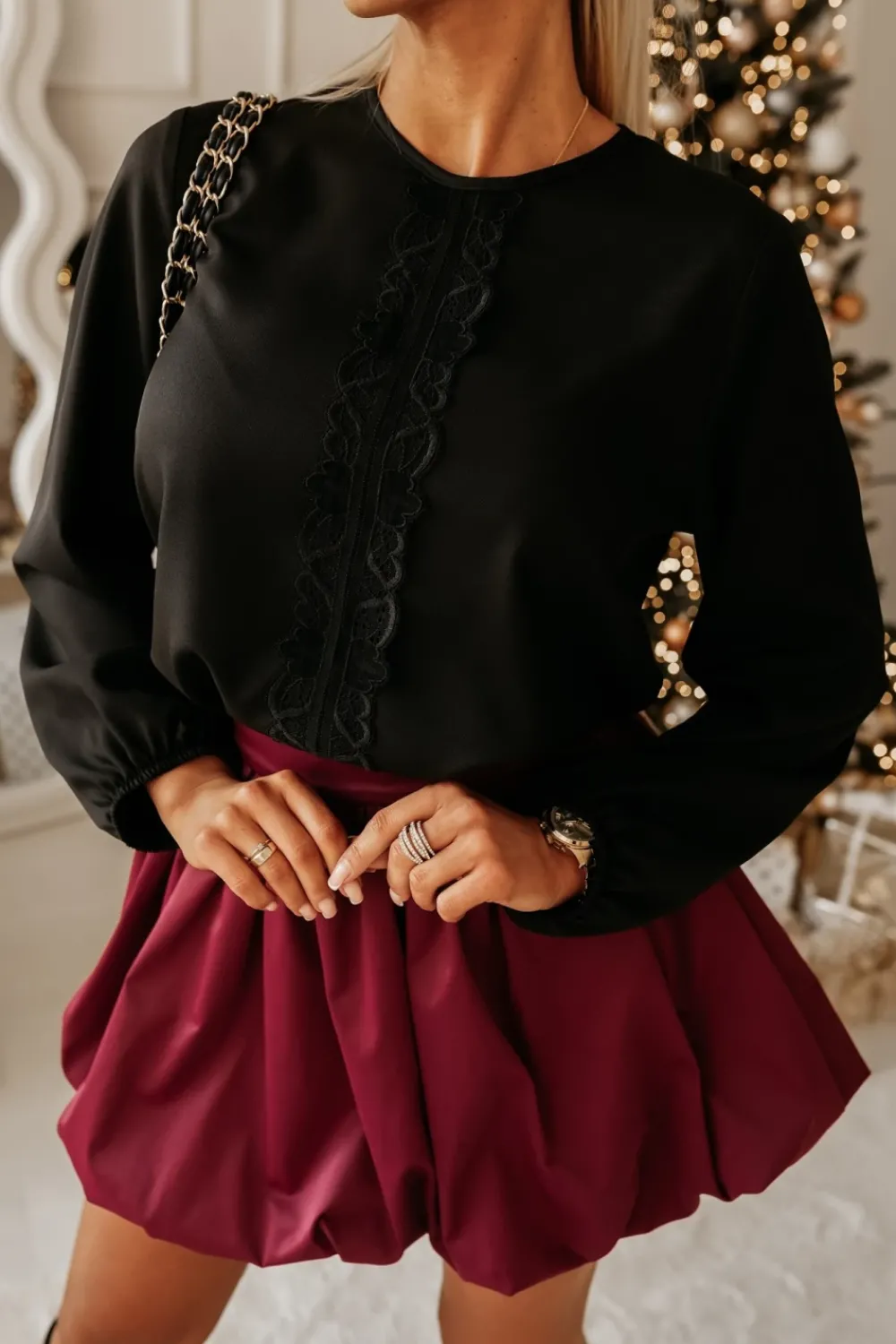 CandyTM BLUZKA KOSZULOWA ISABELL Z KORONKOWĄ WSTAWKĄ CZARNA