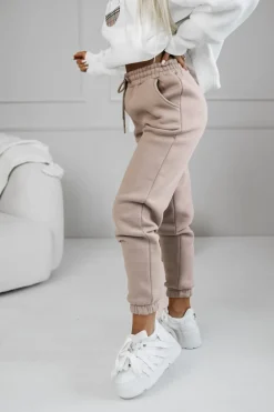 CandyTM SPODNIE DRESOWE ELISABETH OCIEPLANE Z GUMĄ W PASIE BEŻOWE