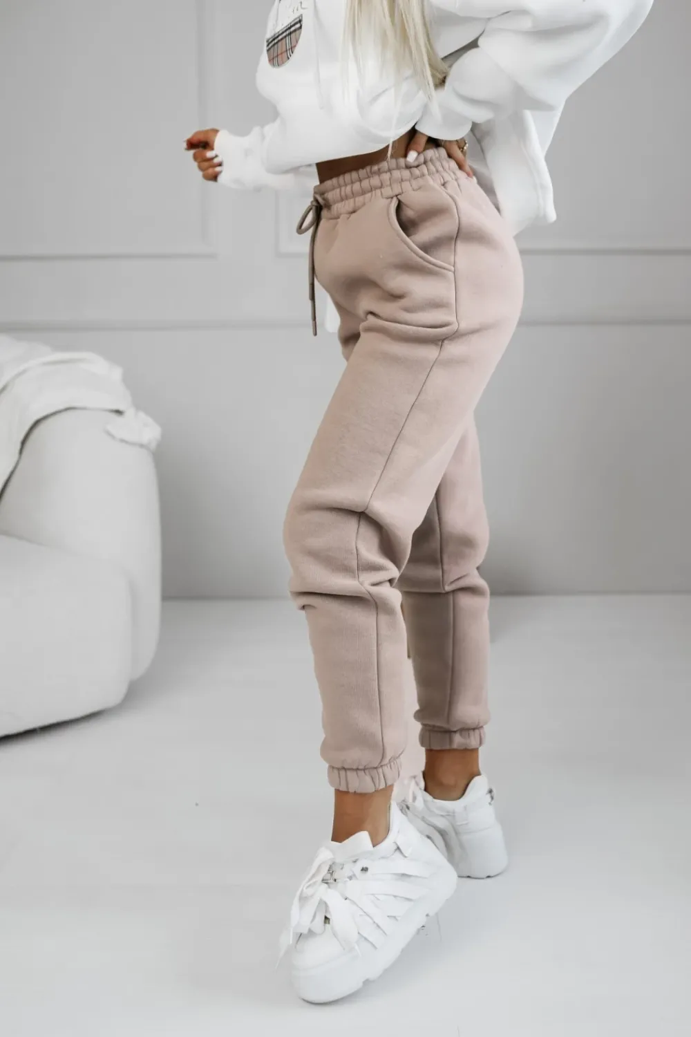 CandyTM SPODNIE DRESOWE ELISABETH OCIEPLANE Z GUMĄ W PASIE BEŻOWE