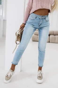 CandyTM SPODNIE JEANSOWE TYPU BOYFRIEND Z PASKIEM W KOMPLECIE BŁĘKITNY JEANS