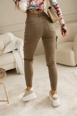 CandyTM SPODNIE JEANSOWE TYPU CARGO BOJÓWKI MOKKA